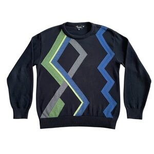 🇨🇦Vintage Tosani Canada Geometric Knit Cotton Sweater 90s Retro Textured Zigzag